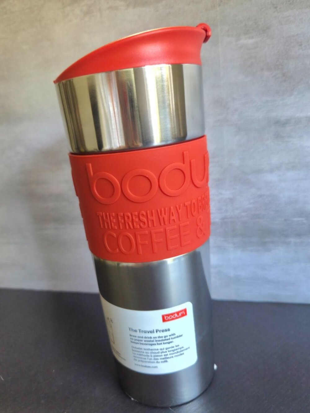 Bodum Travel French Press Stainless Steel & Red Coffee & Tea Maker Tumbler 15oz